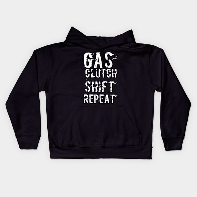 Gas clutch shift repeat white Kids Hoodie by Sloop